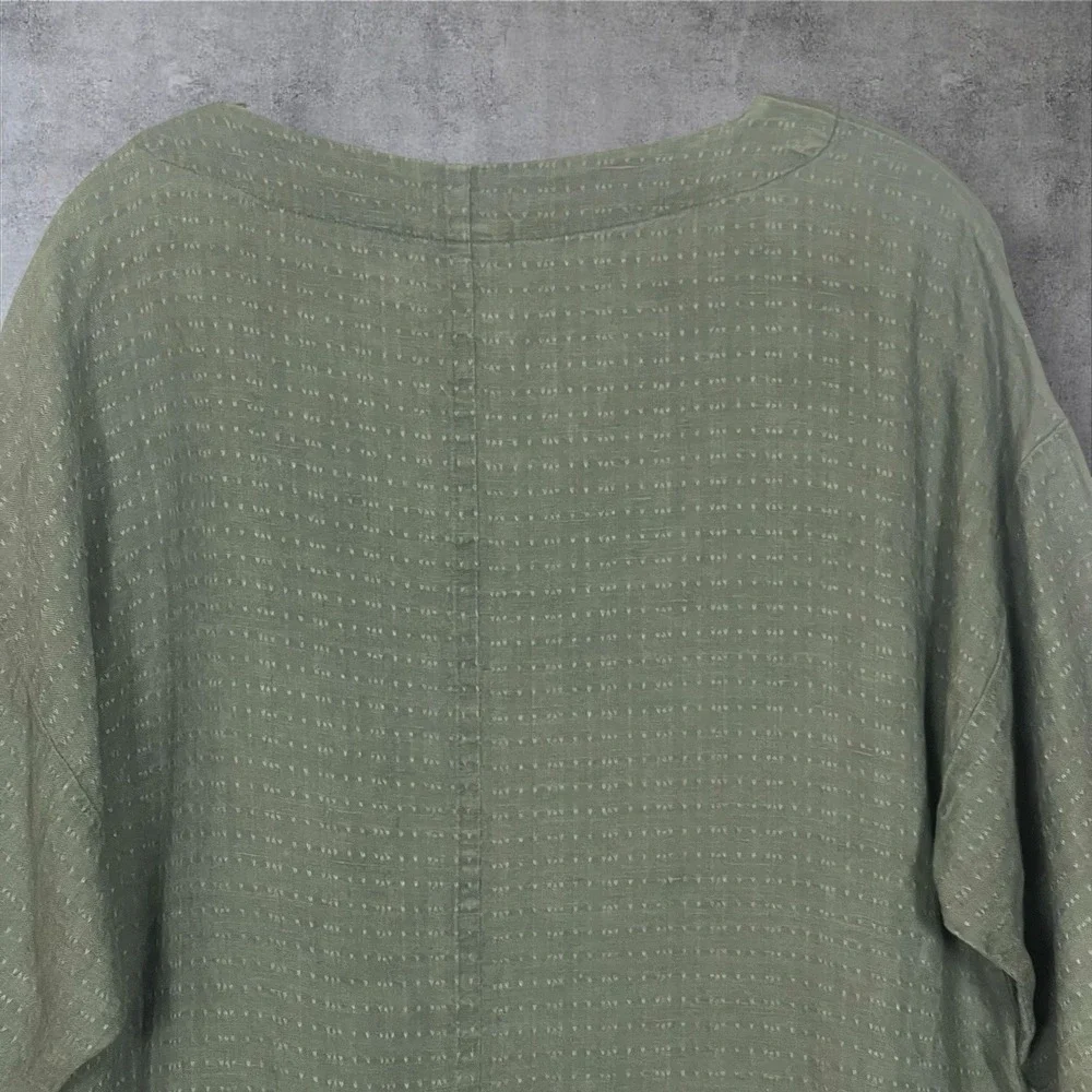 Eileen Fisher Button Front Textured Linen Tunic Top Womens M Green Laganlook - Picture 4 of 8